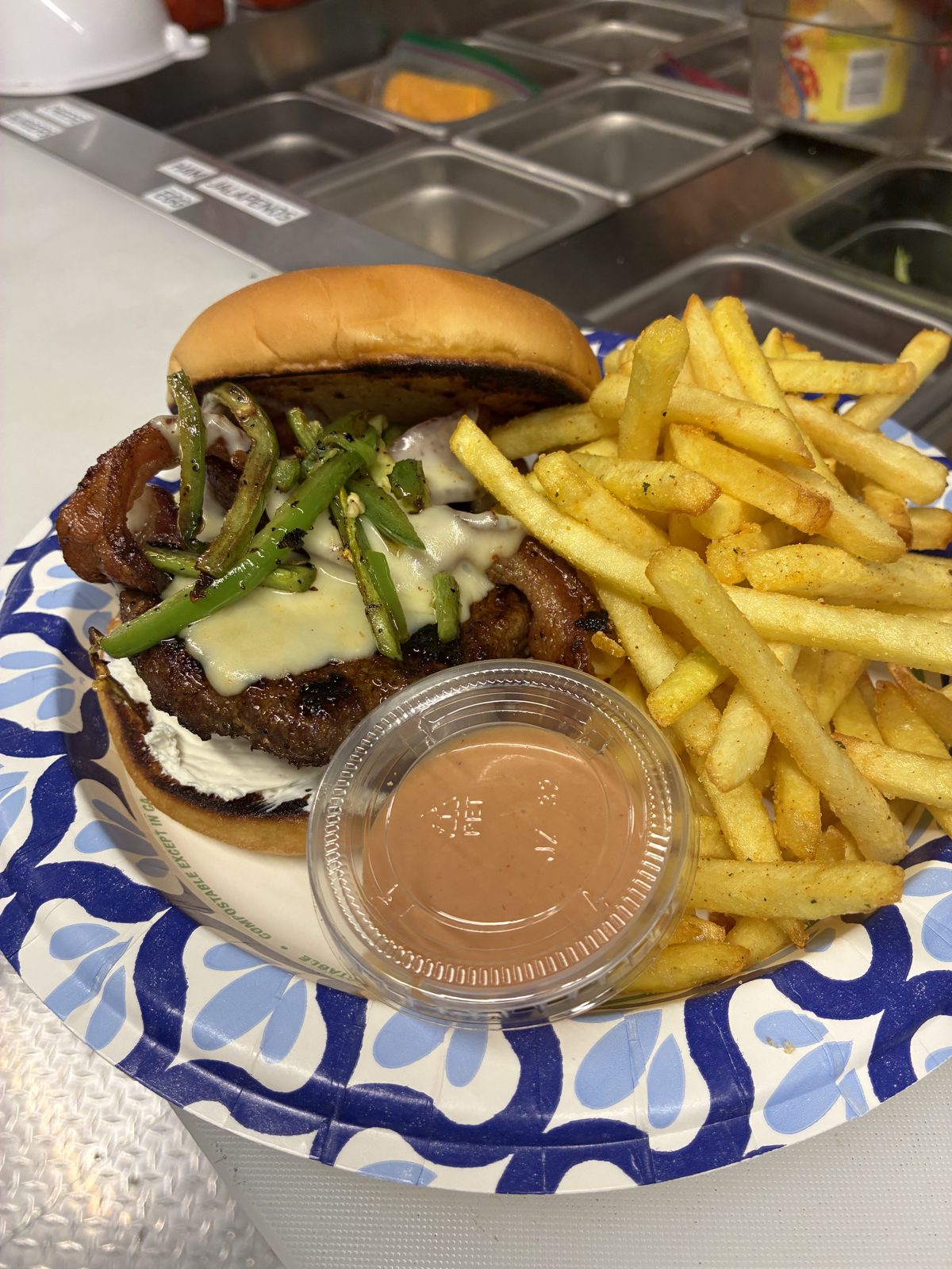 Jalapeño burger with fries