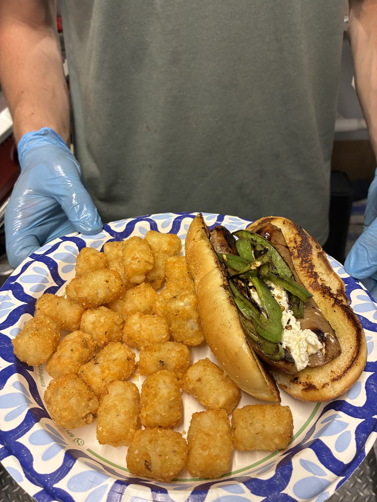 Philly cheesesteak with tater tots
