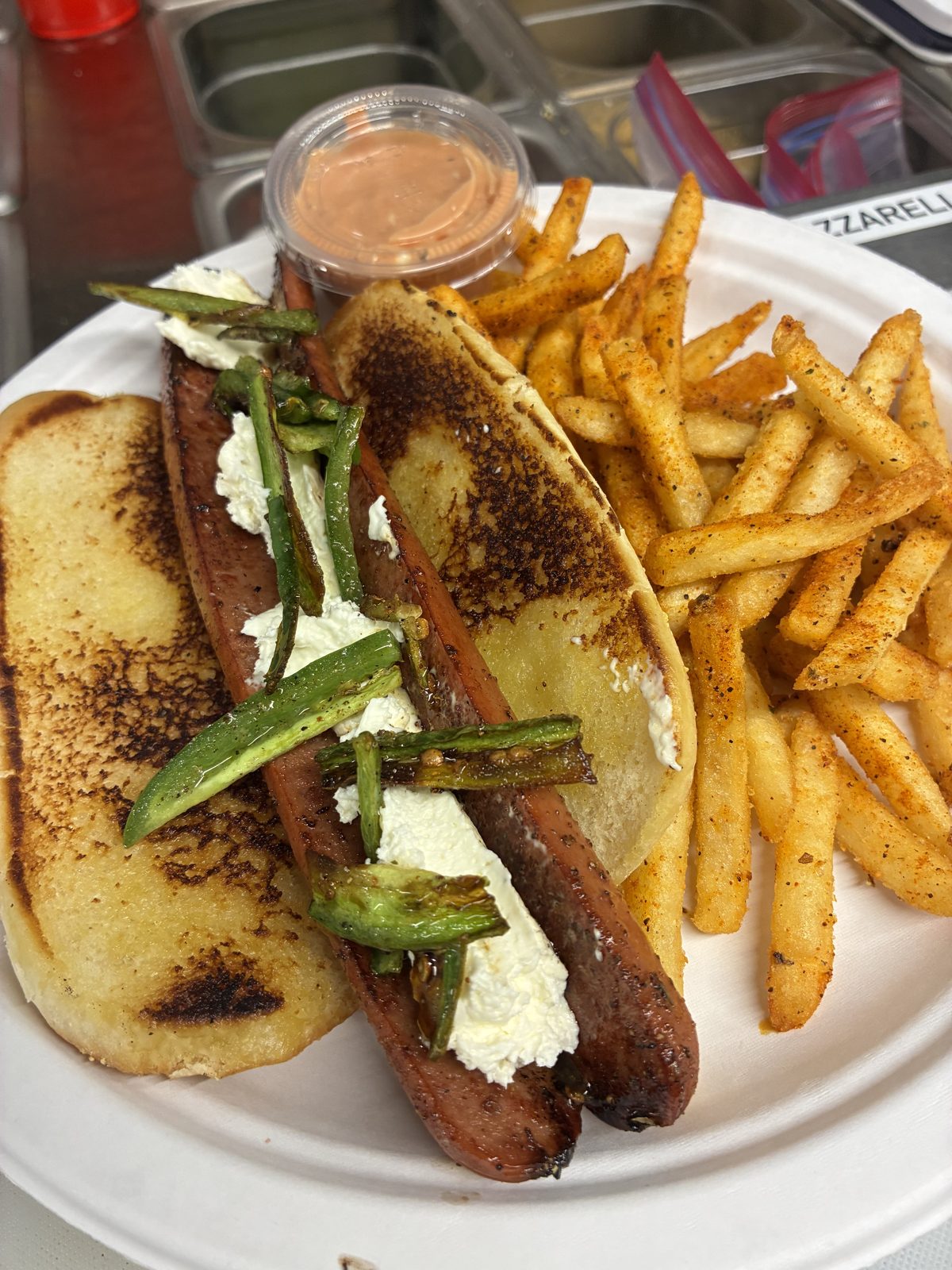 Jalapeño cream cheese sausage with fries
