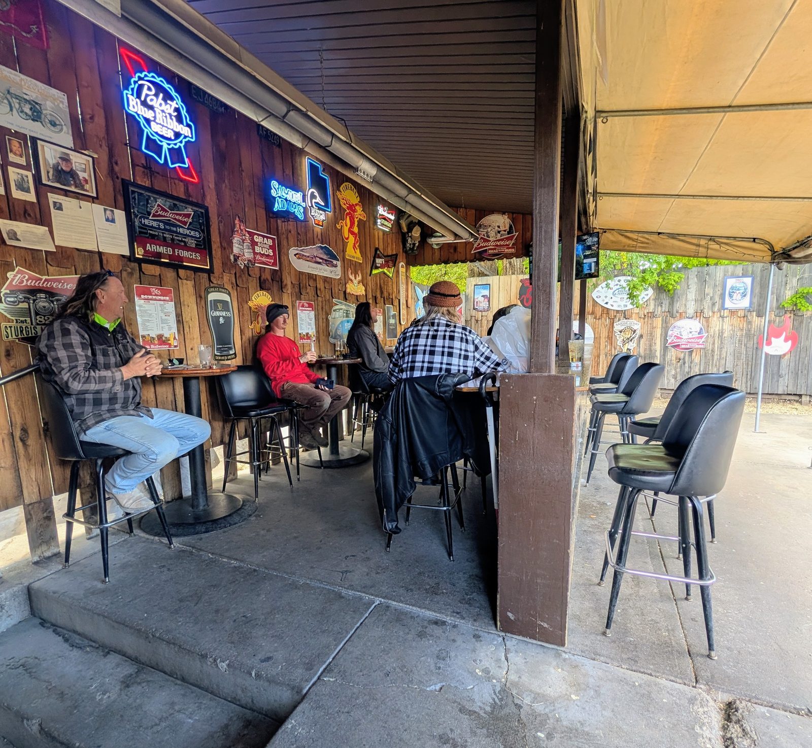 Covered patio seating at Down Under